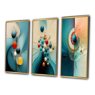 " Geometry Of Wisdom Turquoise Abstract Retro III " 3 - Pieces