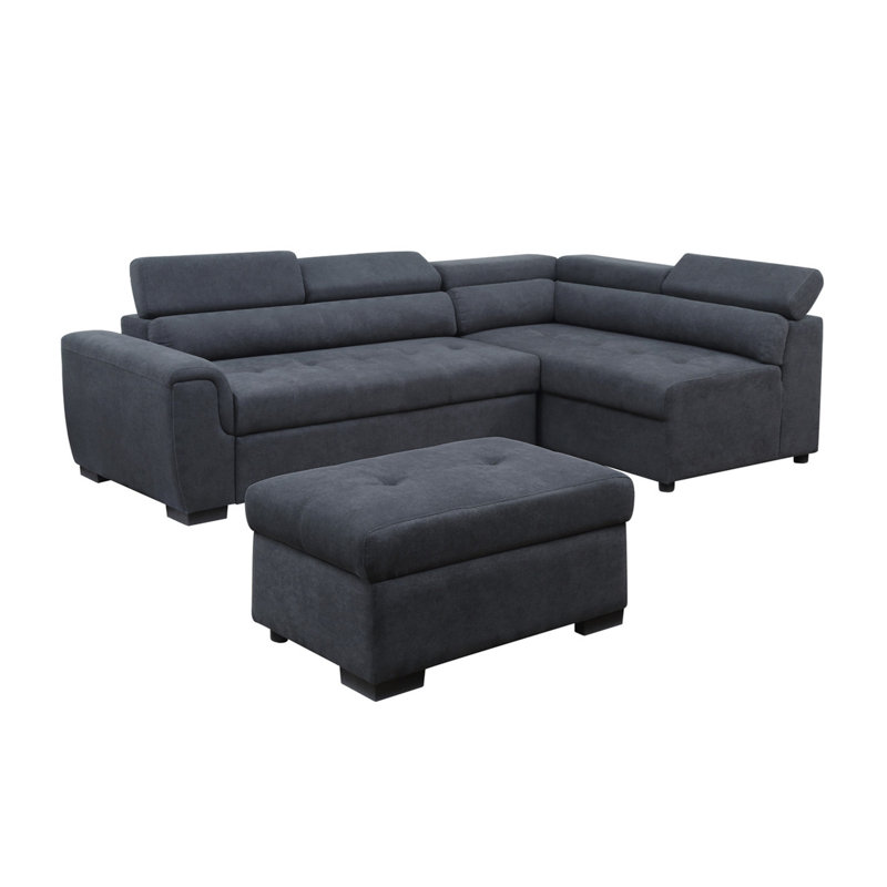 Canapé-lit modulaire en tissu gris foncé Haris de 97 po avec repose-tête réglable et repose-pieds avec rangement Haris