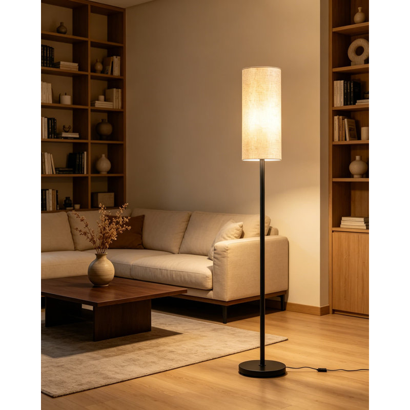 Ensemble de 2 lampes sur pied avec interrupteur au pied, lampe sur pied moderne pour salon, chambre à coucher, bureau, design minimaliste, base E26, abat-jour en lin, noir et beige