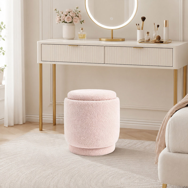 Tabouret de coiffeuse à dossier pliable avec rangement dissimulé sous le siège, tabouret de coiffeuse rembourré en peluche moderne pour chambre, meuble-lavabo et salon