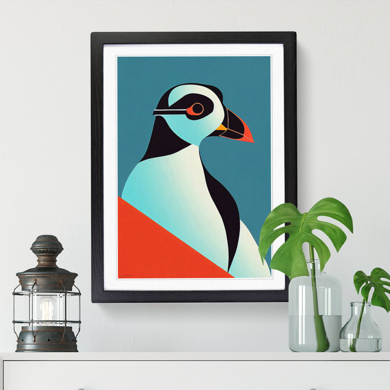 Puffin Art Deco Vol.2 - Single Picture Frame Print, 34cm H x 25cm W x 2cm D, Oak