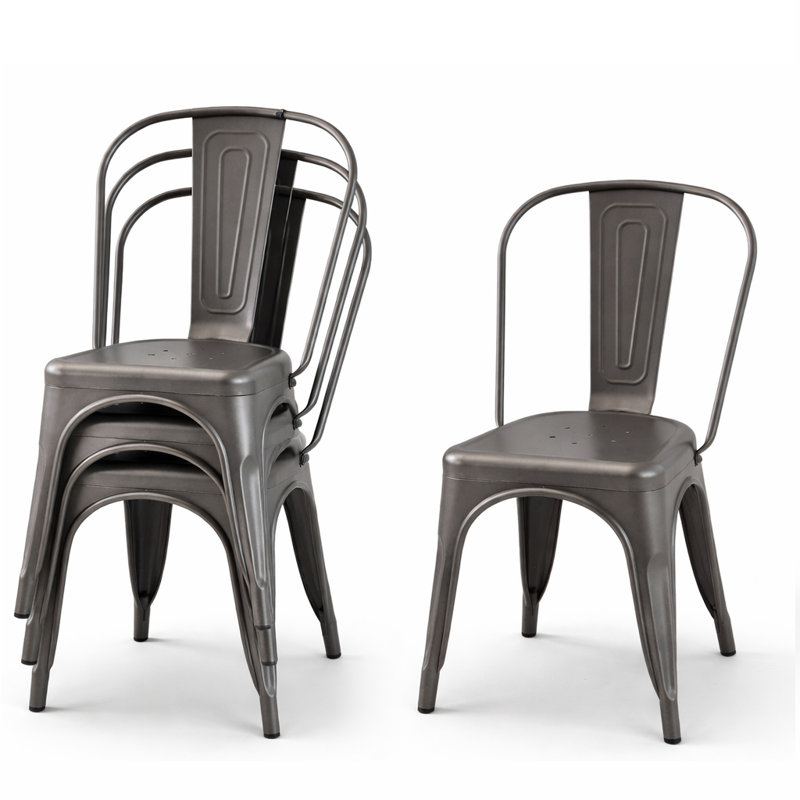 French Tolix-style Stackable Cafe Chair, Gun Metal