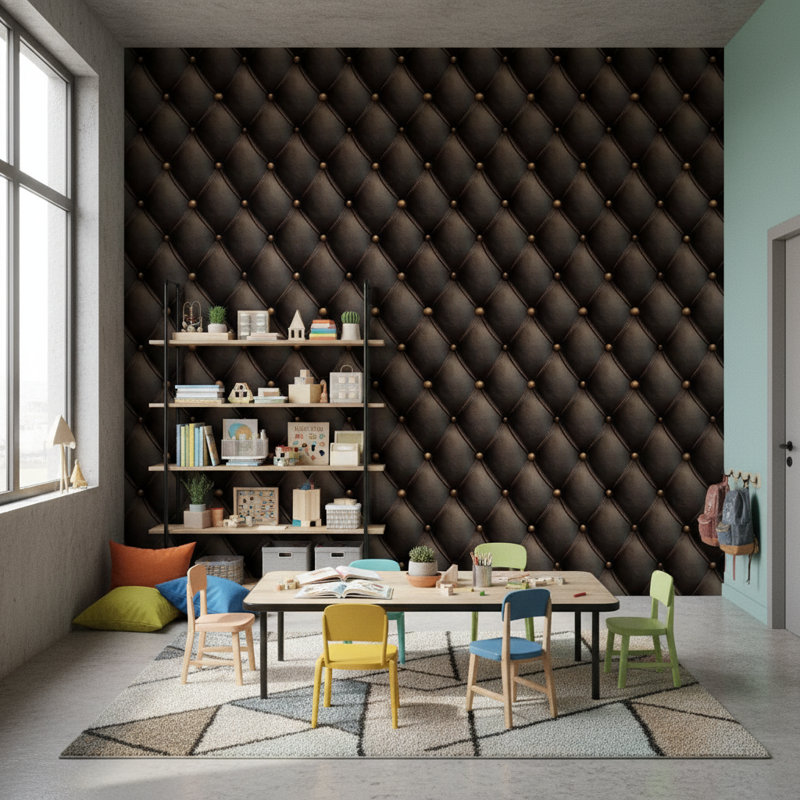 Décoration murale capitonnée en cuir géométrique