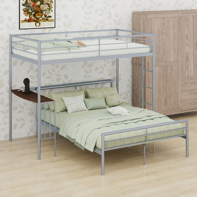 Lit superposé en métal avec bureau, échelle, Argent argent