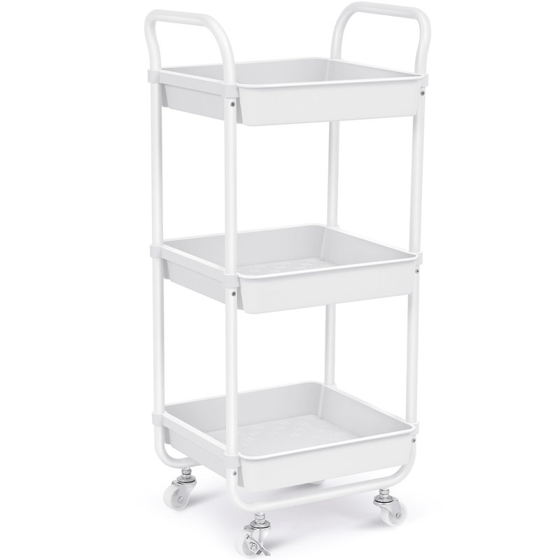 3-Tier Rolling Cart, Utility Cart with Wheels,Metal Cart,Bathroom Cart,Salon Trolley Cart,Kitchen Storage Cart, White
