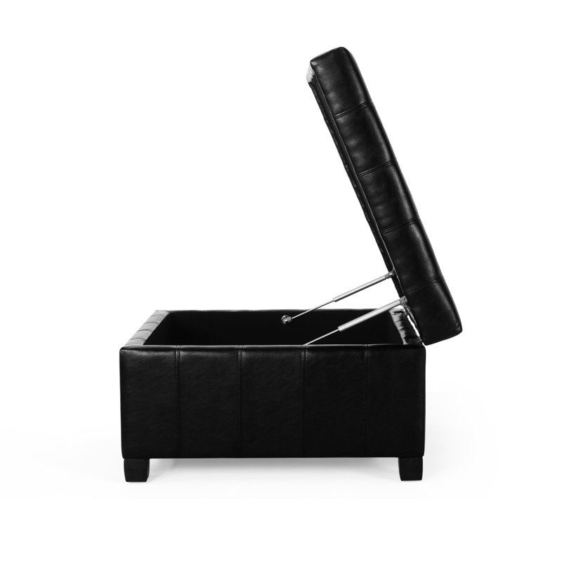 Bouton noir en similicuir avec fonction de rangement - 29,99 po x 29,99 po x 18,15 po pour capitonnage l 29,99 po x P 18,15 po