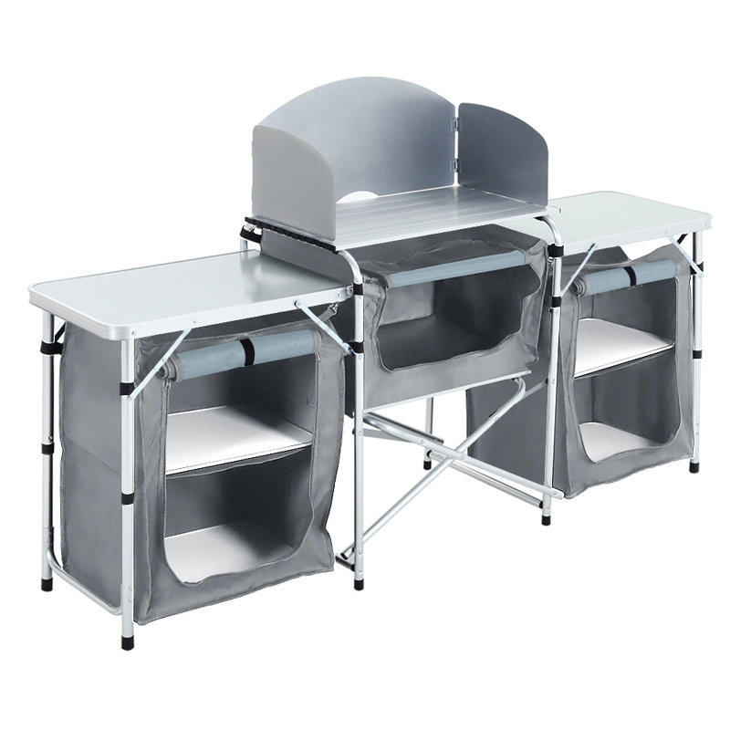 Duro Rectangular Wood Metal Outdoor Camping Table , 175cm W 40cm D, White/Grey