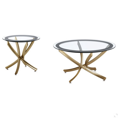 Brass 2-piece Round Coffee and End Table Set
