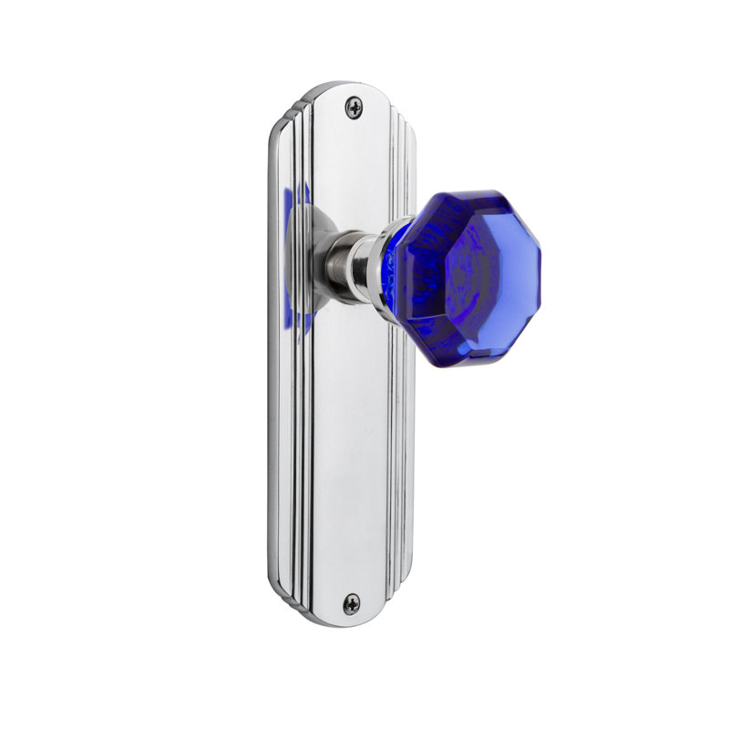 Deco Plate with Waldorf Cobalt Door Knob, Bright Chrome