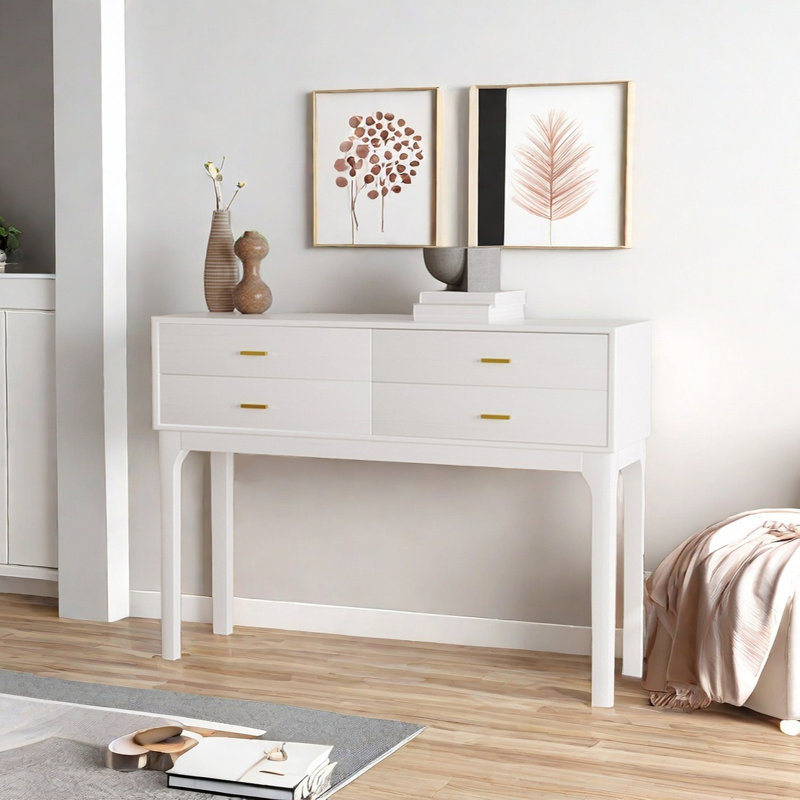 Console moderne en bois massif avec 4 tiroirs, H 35,43 po x l 47,24 po x P 13,78 po