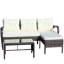 Ensemble de patio 3 pièces pour terrasse extérieure : canapé d'angle avec coussins beiges confortables et table basse pratique avec porte-revues. Meuble : - 2 places, méridienne.