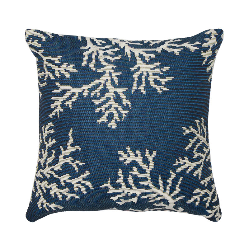 Marina Coral Edge Indoor/Outdoor Square Throw Cushion, Navy/White