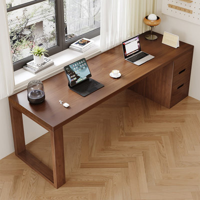 Bureau rectangulaire à 3 tiroirs en bois massif brun noisette