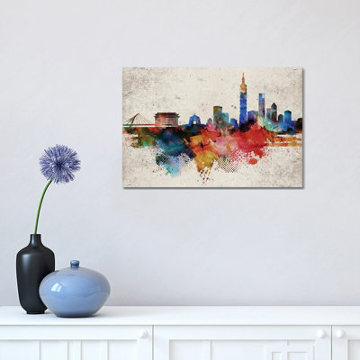 Taipei Abstract Skyline by WallDecorAddict - Wrapped Canvas Print