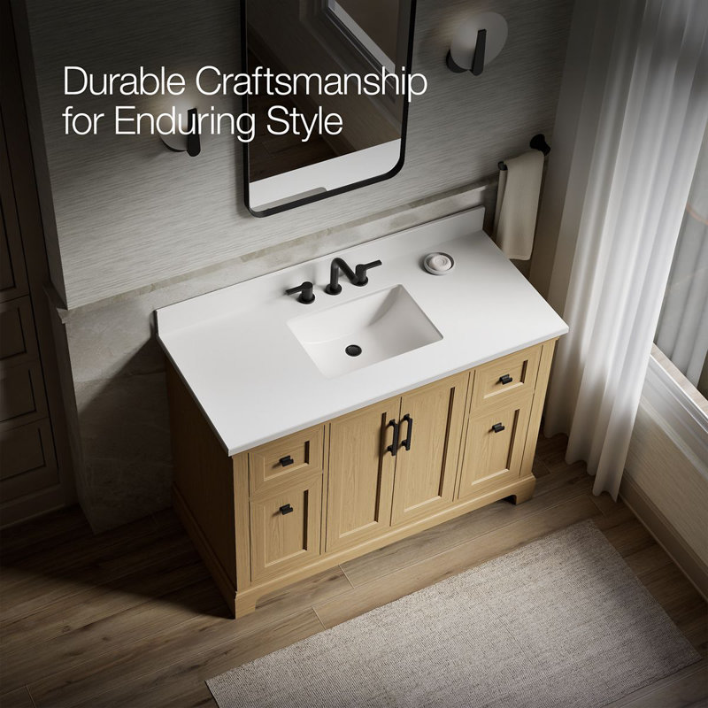 Charlemont 48 In. Bathroom Vanity Cabinet With Sink And Quartz Top, Light Oak