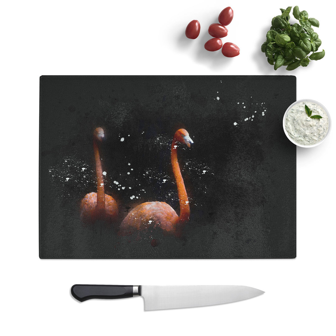 Tempered Glass Pink Flamingos Chopping Board