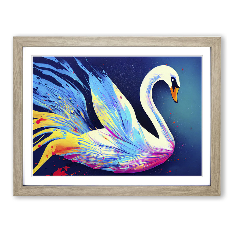 Swan Splash Vol.6 Abstract - Single Picture Frame Painting, 25cm H x 34cm W x 2cm D, Oak