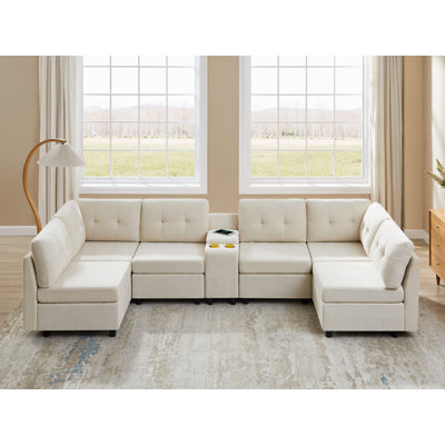 Canapé modulaire en chenille avec console de rangement Chenille