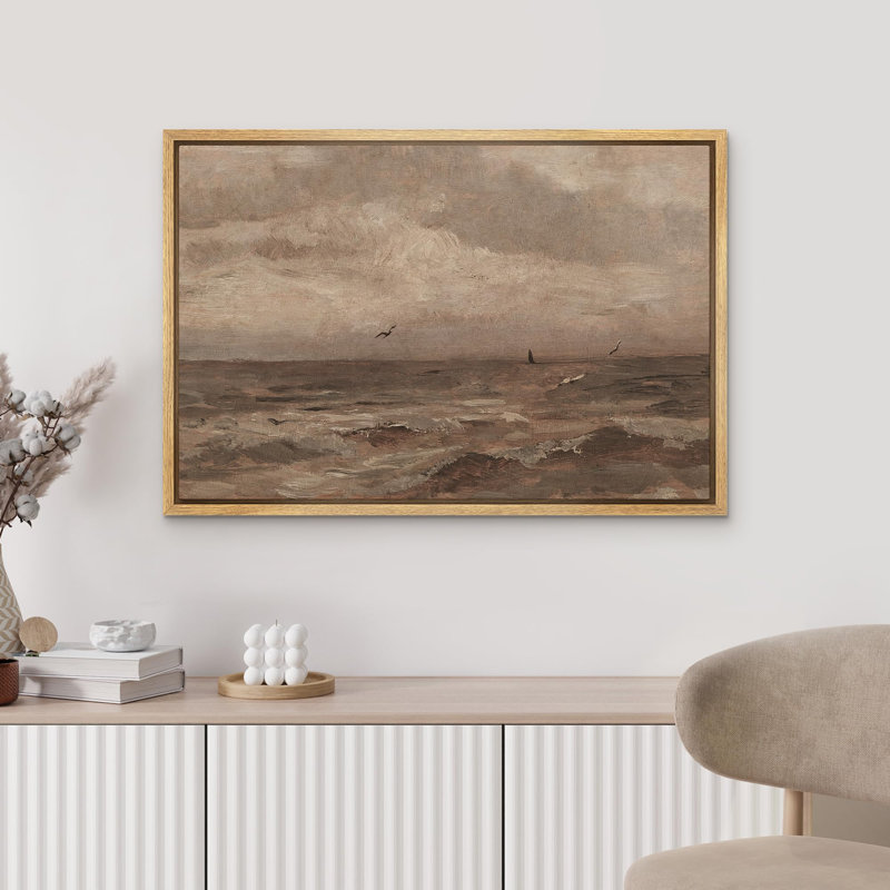 «Coastal Beach», reproduction d'art sur toile rustique avec des mouettes, H 24 po x l 36 po, Naturel