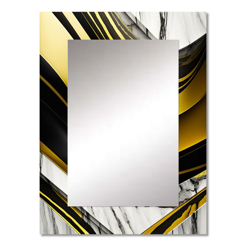 Abstrait Geode Marble Waves Gold I - miroir abstrait, miroir mural décoratif doré, impression sur métal, 32 po x 24 po