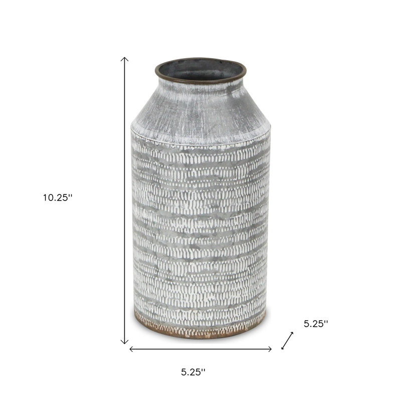 10" Gray Galvanized Metal Geometric Patterned Jug Vase