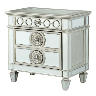 Mirrored Nightstand With Crystal Knob Handles - Modern Appeal Silver Glamorous Geometric Accents, Construction