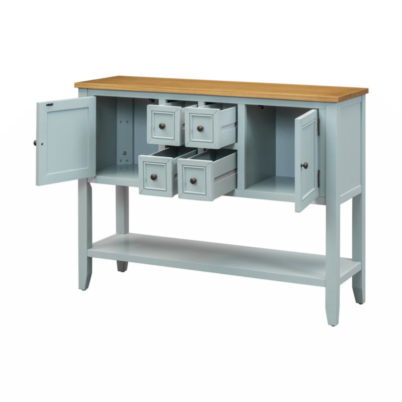 Keyania Coffee Console Table with Four Small Drawers and Bottom Shelf, Lime White