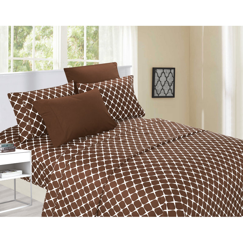 Ensemble de draps en percale 4 pièces Elegant Comfort, Brun, Ensemble de draps très grand californien avec 2 t