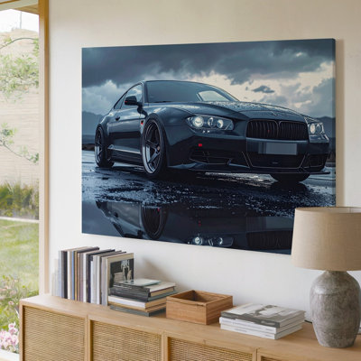 Wall Art Canvas Bmw M4 Sunset Reflection Black Performance Car On Wet Road Ready To Hang Gallery Wrapped Home Decor Modern Design Decor