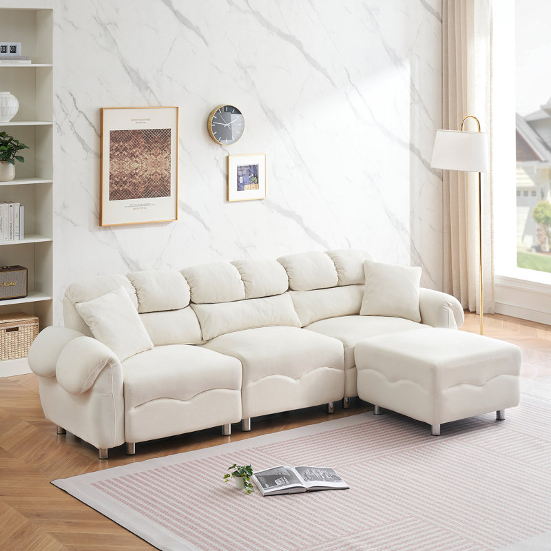 Canapé modulaire 2 pièces Agirta, Velours beige nuage, H 39,8 po x l 104 po x P 50 po