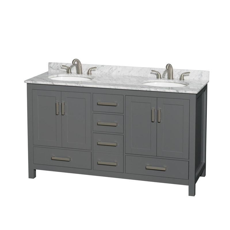Sheffield 60" Double Bathroom Vanity Set, White Carrara, Dark Gray