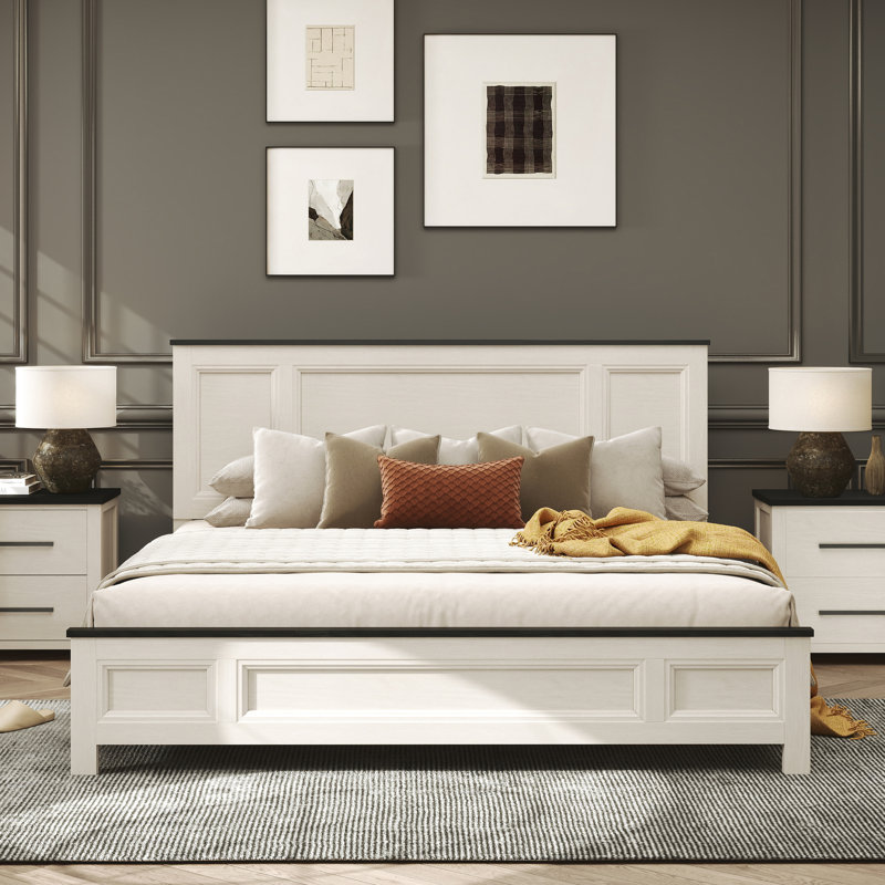 Roundhill Furniture Realynn Panel Bed, Off-White Finish, King