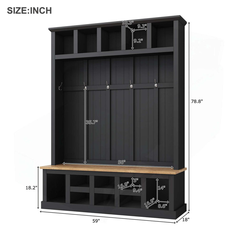 Versatile Modern Hall Tree with Multiple Storage Options and Stylish Design, Black/Natural