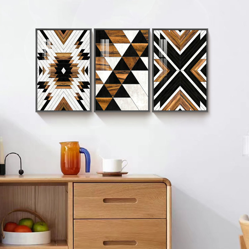 Ensemble de 3 impressions sur toile encadrées, Encadrement brun, L 17 po x H 37 po