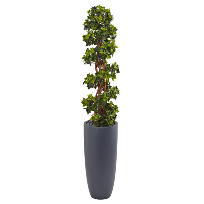 5 pi Arbre à fleurs artificiel topiaire en forme de lierre anglais en forme de cylindre gris résistant aux rayons UV (intérieur / extérieur)