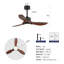 Ventilateur de plafond noir moderne avec 3 lumières ABS et moteur à courant continu réversible à télécommande-599663877-599663872