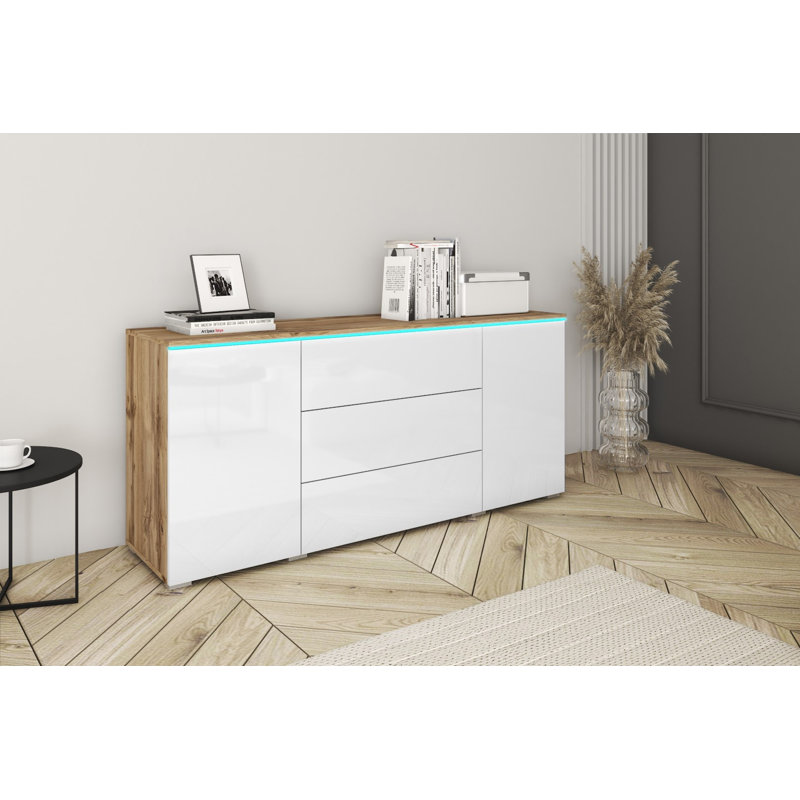 Borislav Laminate Standard Accent Chest, Wotan Oak/White Gloss