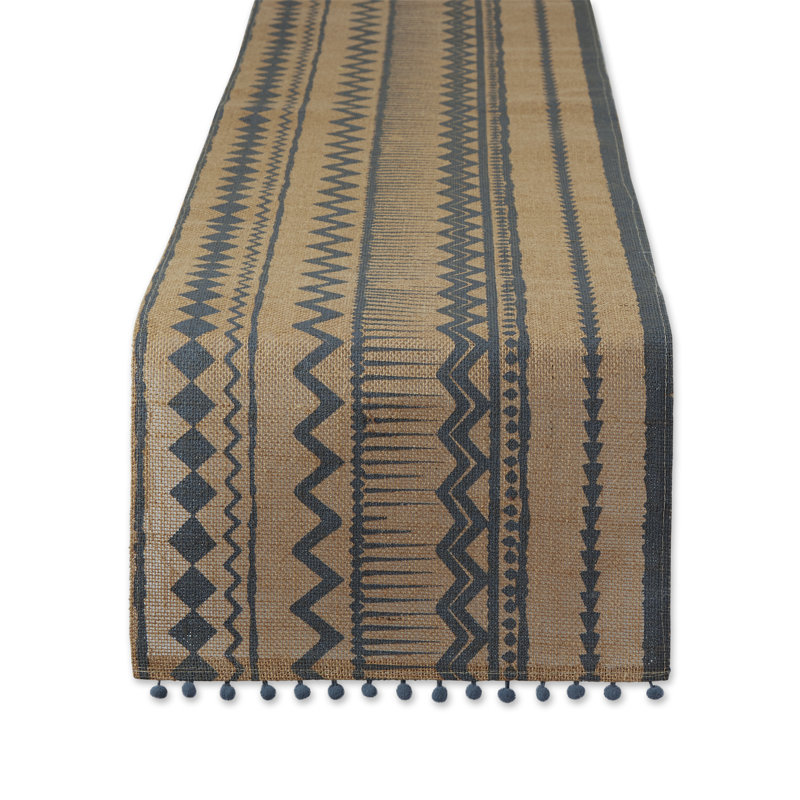 MINERAL AZTEC PRINT ON NATURAL JUTE TABLE RUNNER 14X72