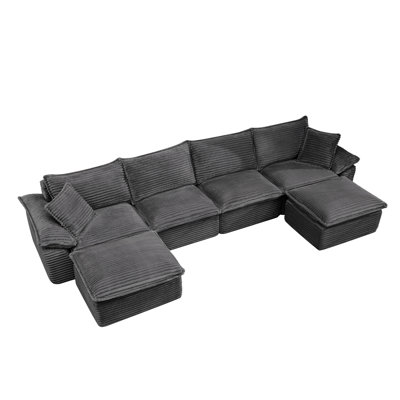 Canapé modulaire de 144 po - Canapé en U surdimensionné en velours côtelé avec repose-pieds mobile, confortable, moderne et sans assemblage