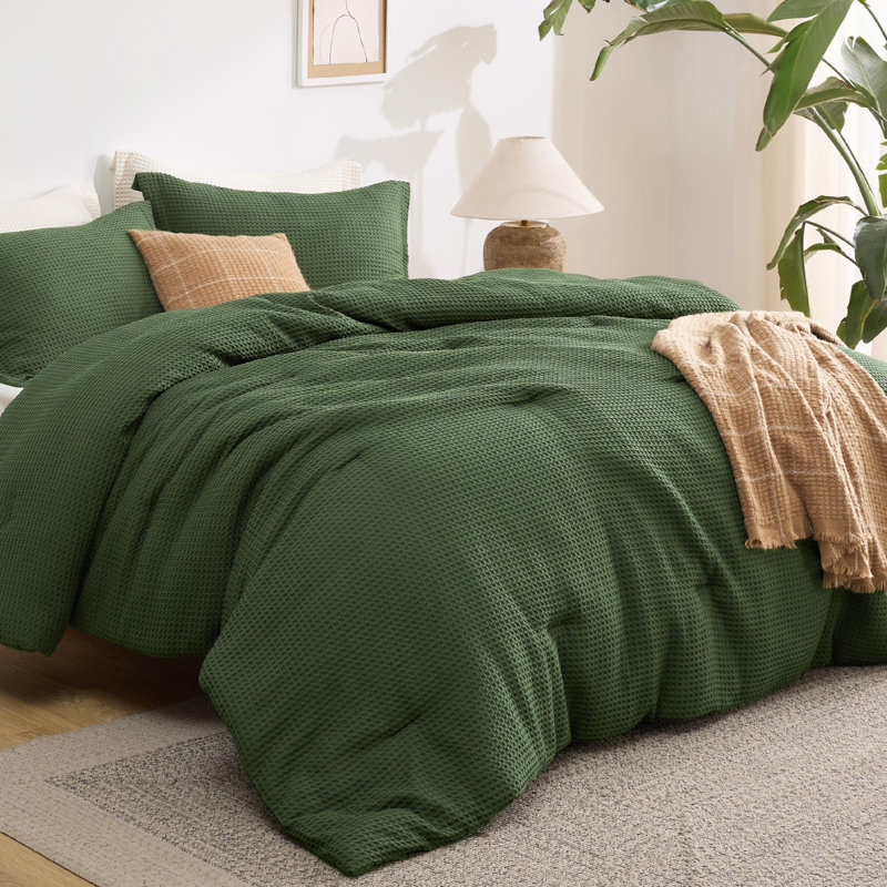 Bedsure Waffle Comforter Set Soft and Breathable Bedding Comforter Set, King Comforter + 2 Shams
