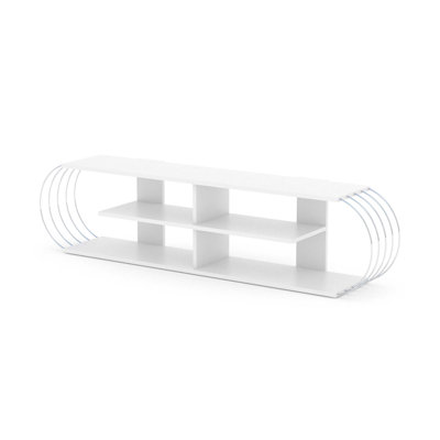 Meuble télé Mid-Century moderne avec 4 tablettes, rangement ouvert et fabrication durable pour téléviseurs de 68 pouces