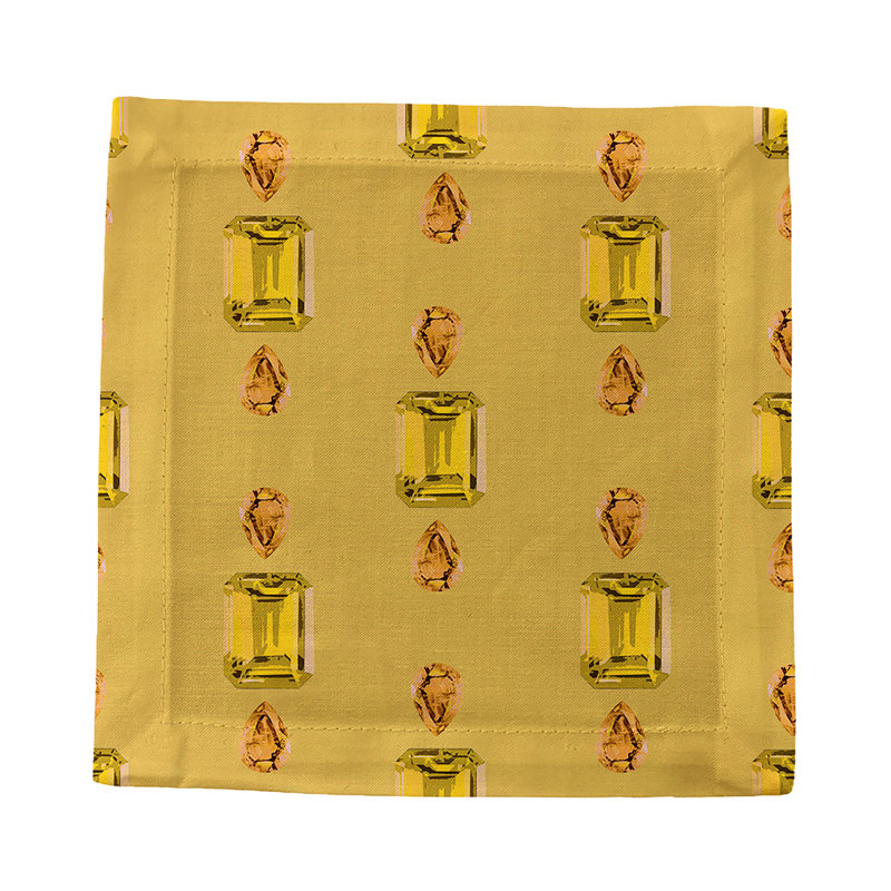 Gem Citrines And Sapphires Cotton Sateen Cocktail Napkins, Gold