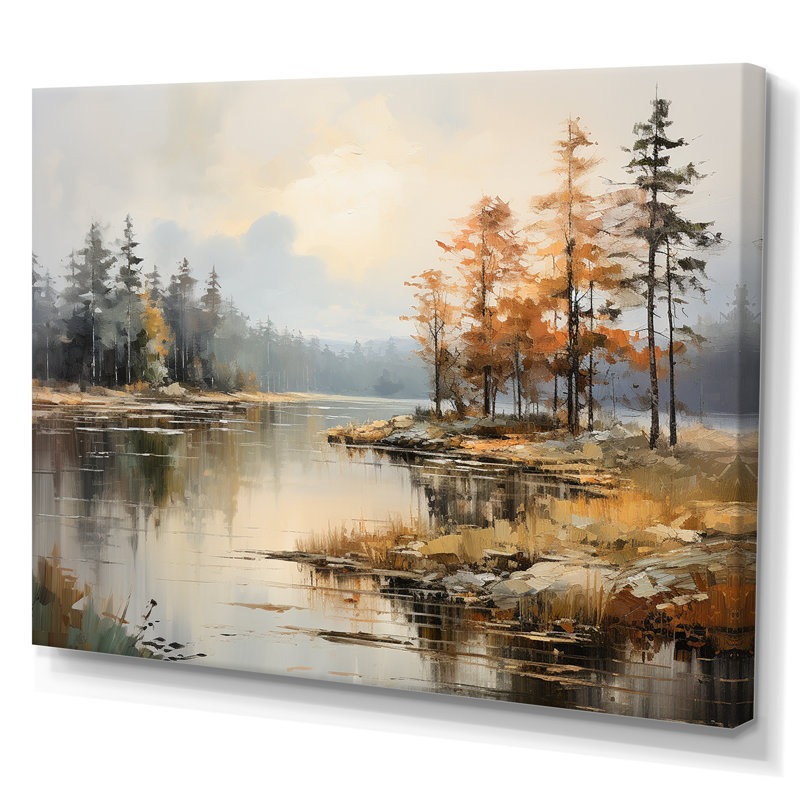«Lakeside Fall Foliage Serenity II - Lake River», art mural, H 16 po x l 32 po x P 1 po, Toile tendue