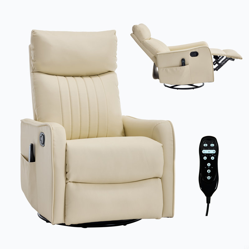 Heat Massage Manual Recliner Chair With Rocker And Swivel, Beige