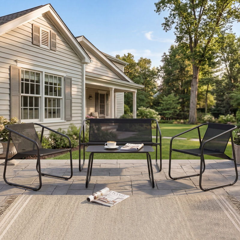 4 Piece Patio Furniture Set, Outdoor PVC-coated polyester Conversation Set with 2 Patio Chairs, Love Seat, and Coffee Table for Garden Poolside Backyard