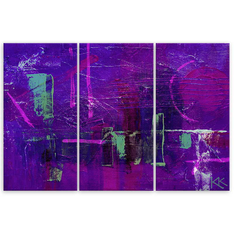Hand -Painted In Purple - 3 Piece No Frame Print on Canvas, 60cm H x 90cm W