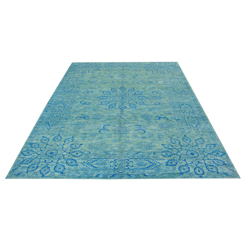 Tapis bleu sarcelle à transition de couleur 10 pi 0 po x 14 pi 0 po