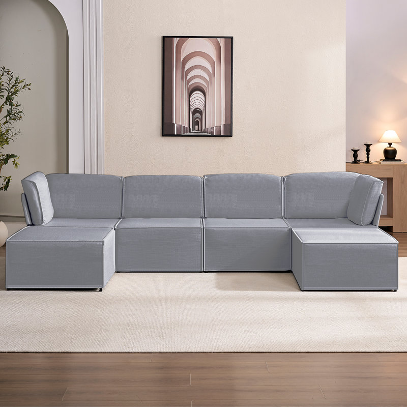 Canapé modulaire modulaire avec repose-pieds, Gris clair