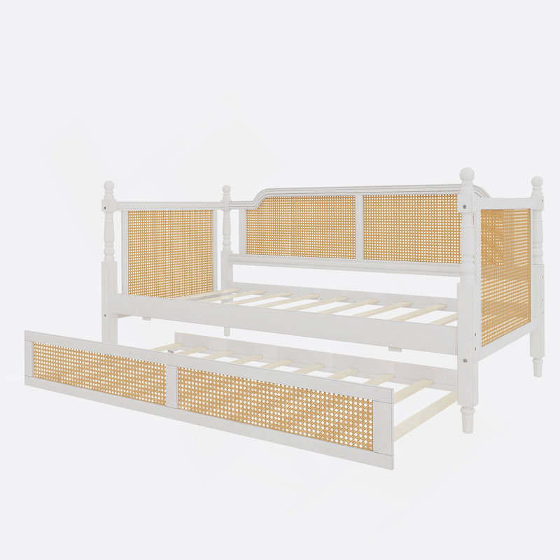Lit de jour en rotin avec couchette, Blanc antique