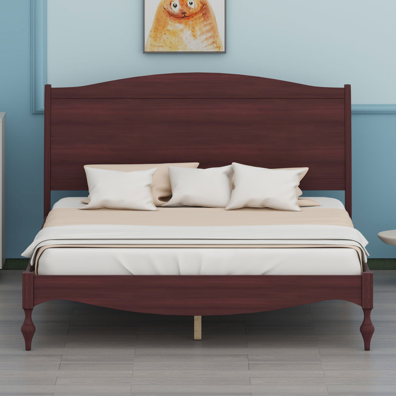 Lit plateforme en bois avec tête de lit Traditional, Dark Walnut
